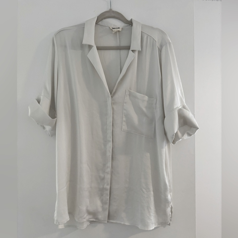 Open Edit White Button Down Collared Shirt. Size M